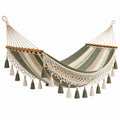 Amaca 300 x 150 cm in cotone verde oliva e avorio con barre in legno stile boho