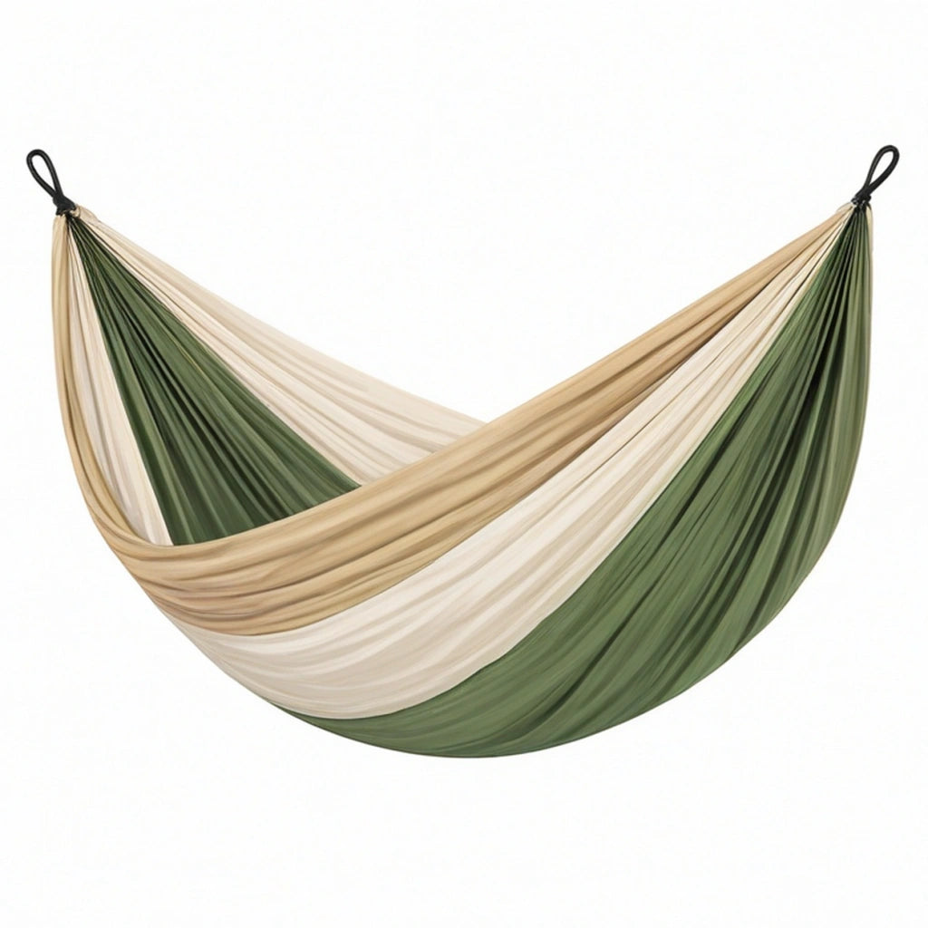 Amaca 200 x 150 cm in tessuto verde beige e bianco - sospesa a righe per relax