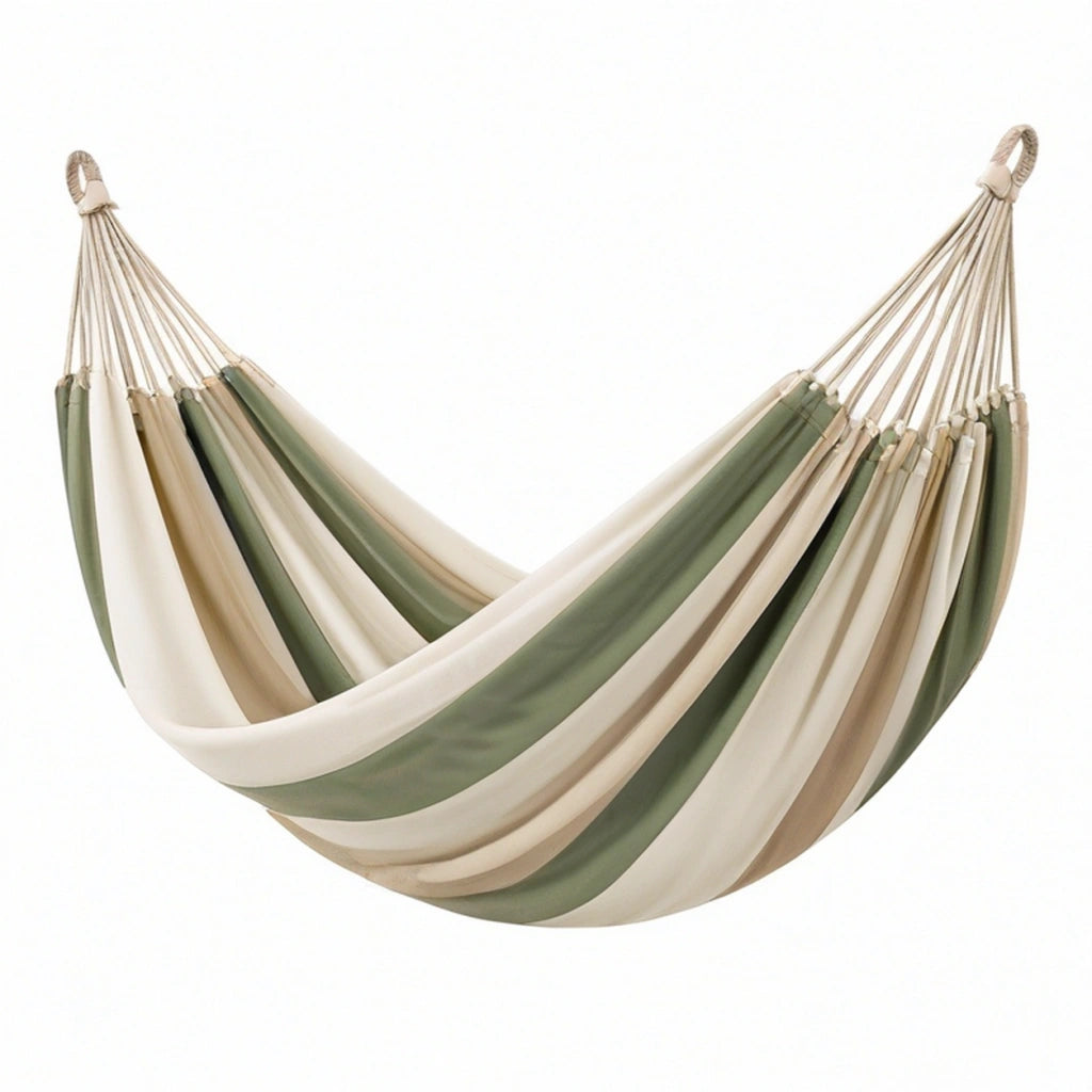 Amaca 200 x 150 cm in tessuto di cotone verde beige e bianco a righe per relax