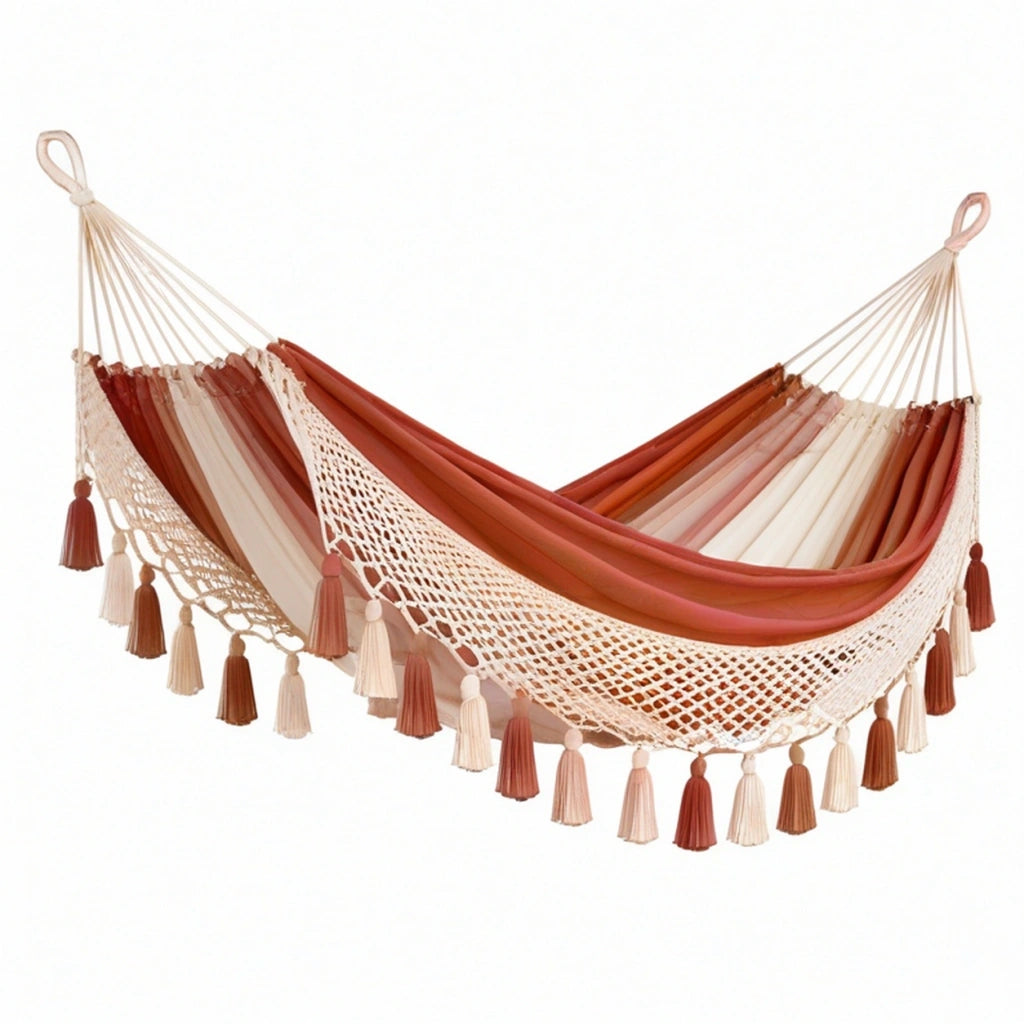 Amaca 300 x 150 cm in cotone terracotta e crema con frange stile boho