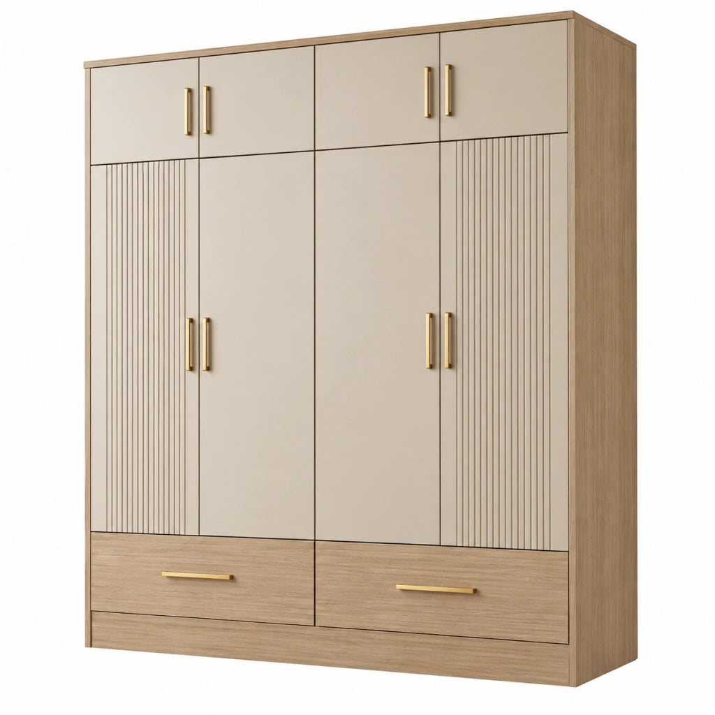 Armadio guardaroba 160 x 55 x 220 cm effetto legno beige con 8 ante e 2 cassetti stile moderno
