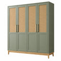 Armadio guardaroba 180 x 55 x 200 cm in legno verde salvia con ante in rattan - stile naturale