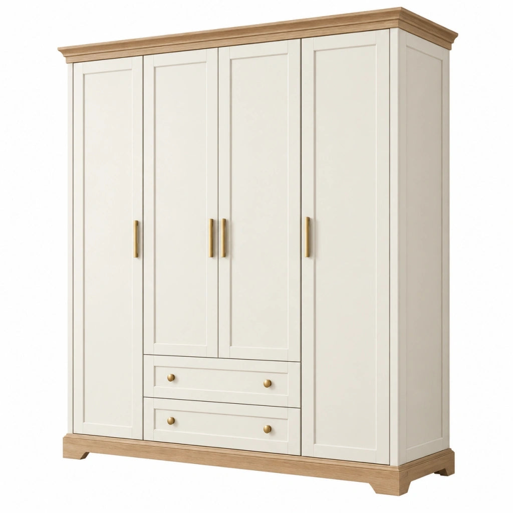 Armadio guardaroba 180 x 60 x 200 cm in legno bianco e rovere stile classico con cassetti