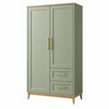Armadio 100 x 55 x 190 cm in legno verde salvia con 2 ante 2 cassetti stile moderno