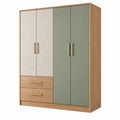 Armadio 160 x 55 x 200 cm in pannelli effetto legno verde e beige con 4 ante e 2 cassetti