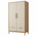 Armadio guardaroba 100 x 55 x 190 cm in legno beige e naturale con 2 ante 2 cassetti stile moderno