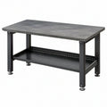 Banco da lavoro 120 x 60 x 85 cm in metallo e pannello effetto legno grigio nero con ripiano inferiore