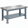 Banco da lavoro 120 x 60 x 85 cm in acciaio grigio con ripiano forato