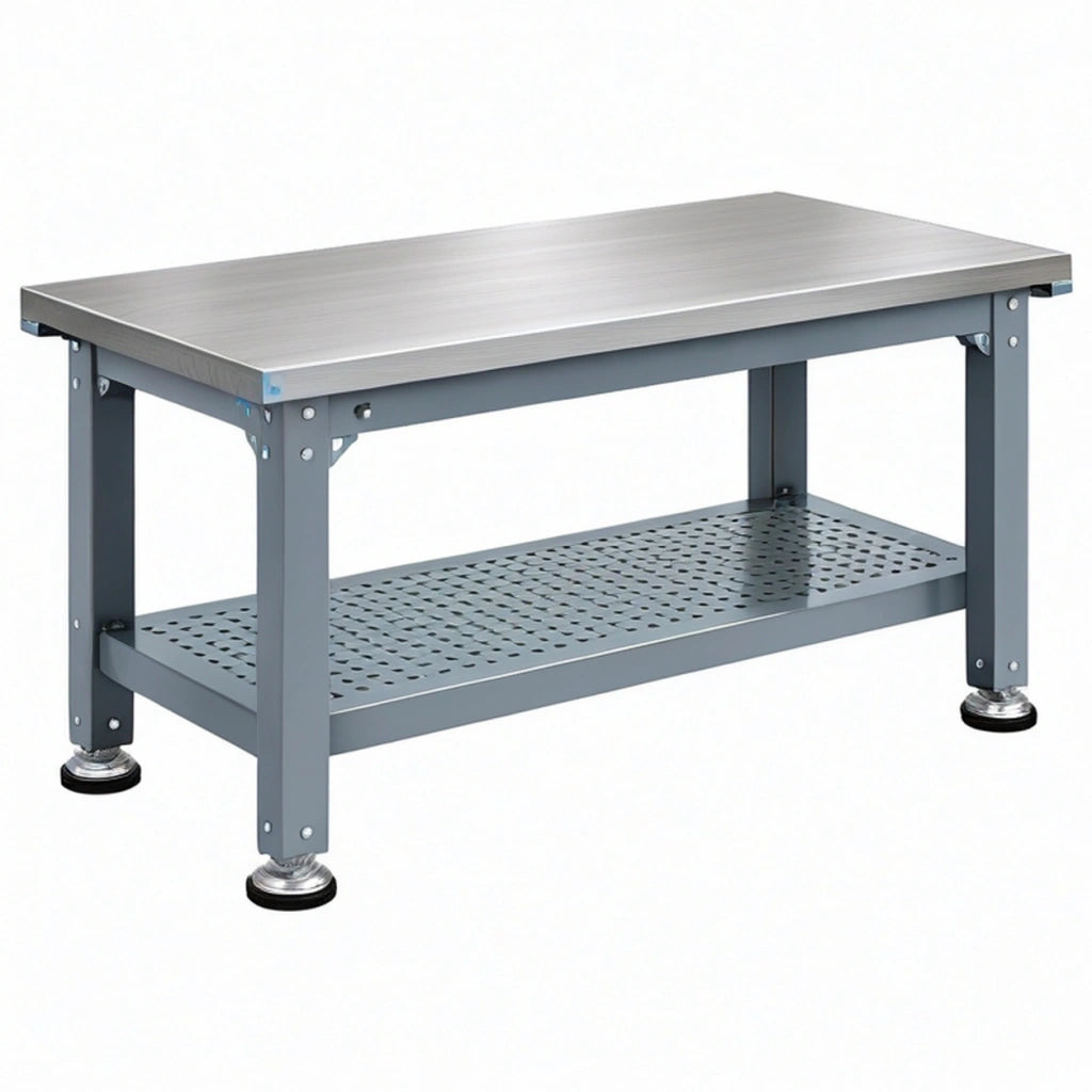 Banco da lavoro 120 x 60 x 85 cm in acciaio grigio con ripiano forato