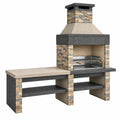Barbecue da giardino 200 x 70 x 220 cm in cemento e pietra beige grigio con griglia in acciaio