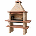 Barbecue da giardino 120 x 70 x 210 cm in pietra beige e rosso mattone con griglia regolabile