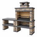 Barbecue da giardino in muratura 180 x 70 x 220 cm pietra beige e antracite con griglia in metallo e camino