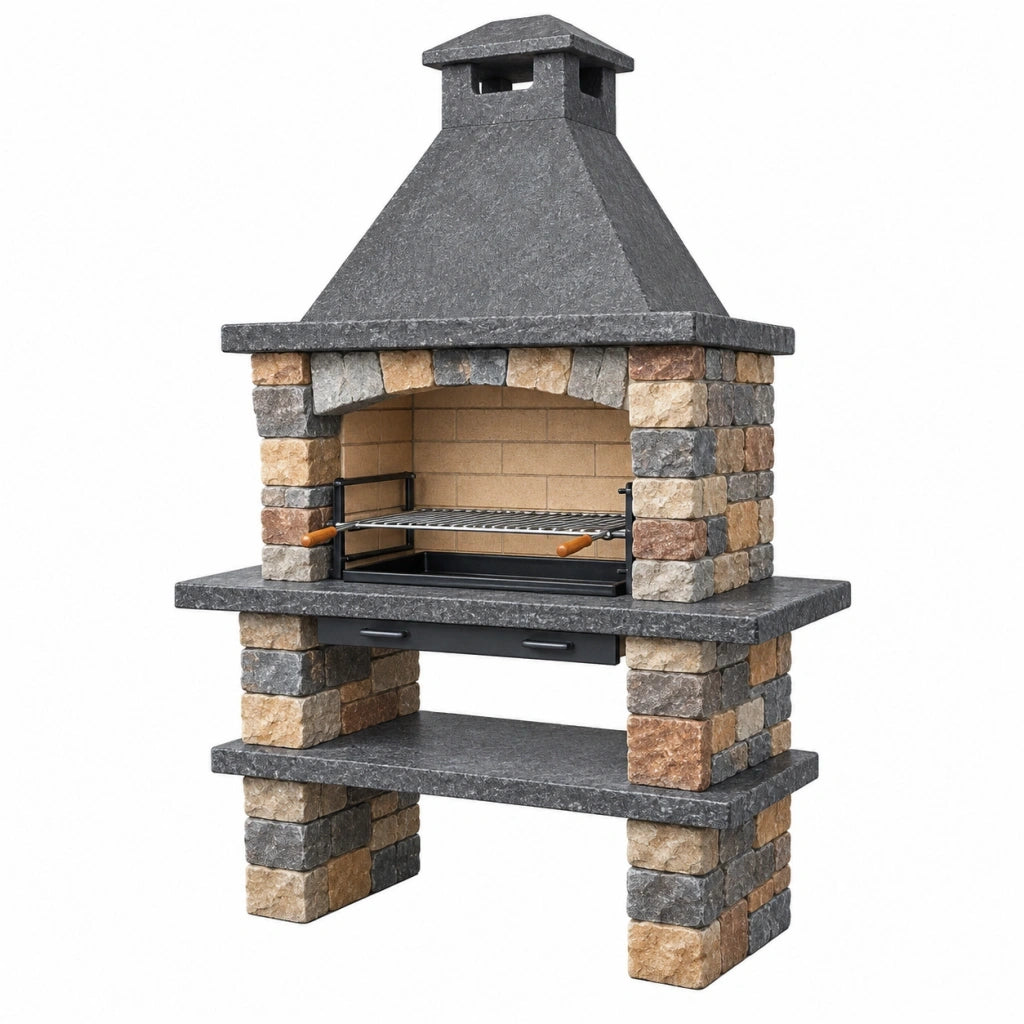 Barbecue da giardino 110 x 70 x 210 cm in pietra grigio beige con griglia regolabile