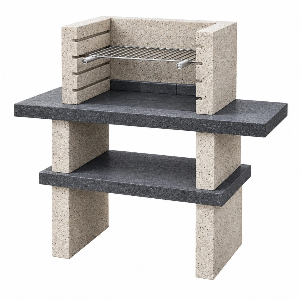 Barbecue da giardino 100 x 50 x 160 cm in cemento e acciaio grigio beige con griglia regolabile