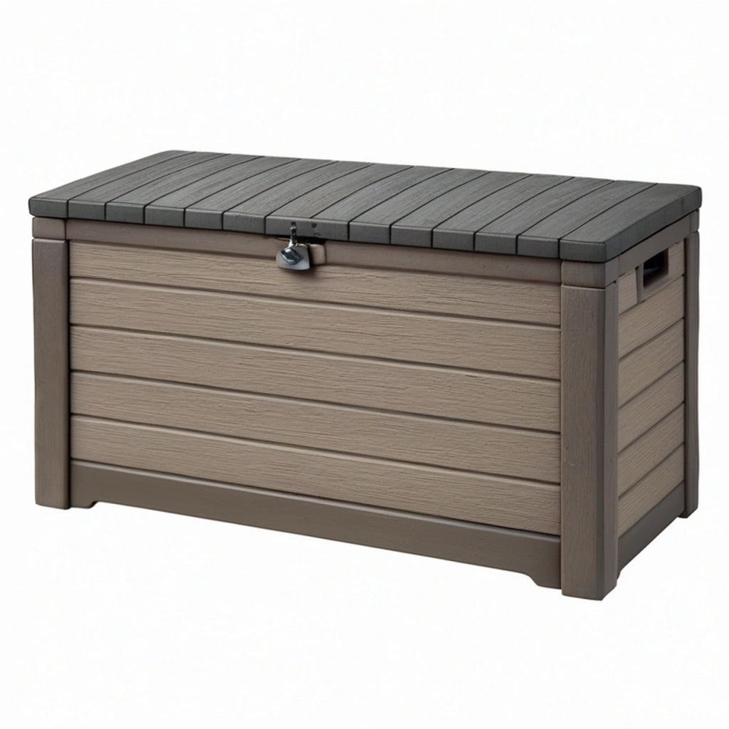 Baule da giardino 120 x 60 x 60 cm in resina grigio tortora con coperchio apribile