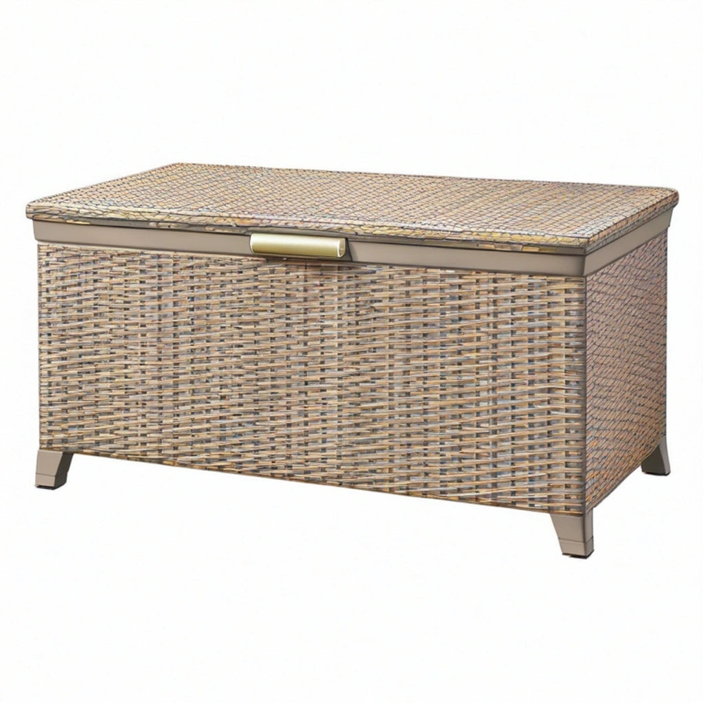Baule contenitore 100 x 50 x 55 cm in rattan sintetico beige e grigio per esterni