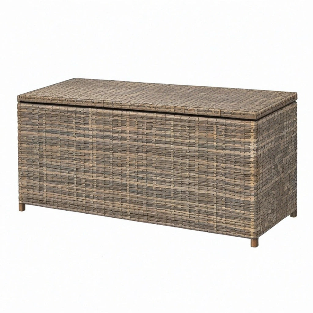 Cassapanca contenitore 120 x 50 x 50 cm in rattan sintetico grigio marrone con coperchio
