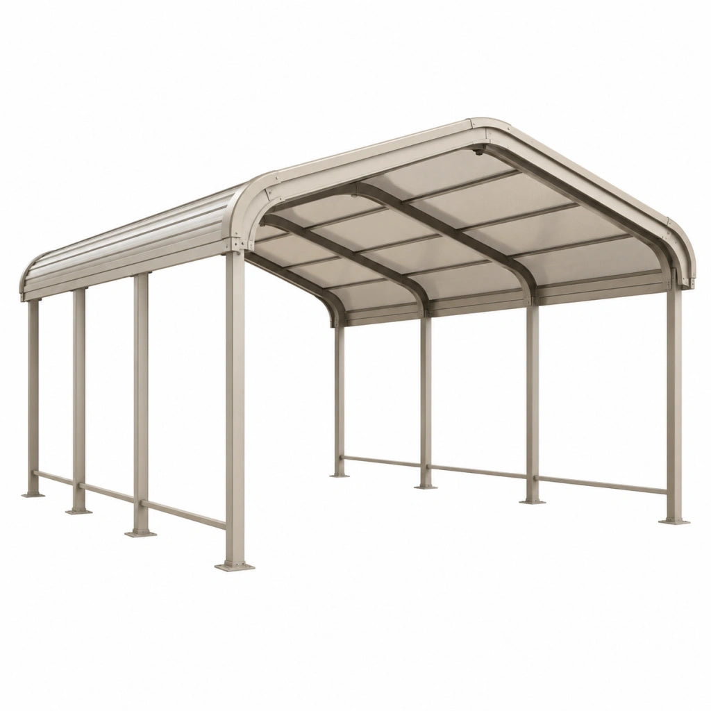 Pensilina auto 500 x 300 x 250 cm in metallo e policarbonato beige per esterno