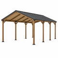 Tettoia auto 600x300x270 cm in legno e metallo marrone/nero - copertura a falde per esterno