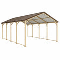 Tettoia auto 600 x 300 x 270 cm in metallo beige e marrone con copertura inclinata